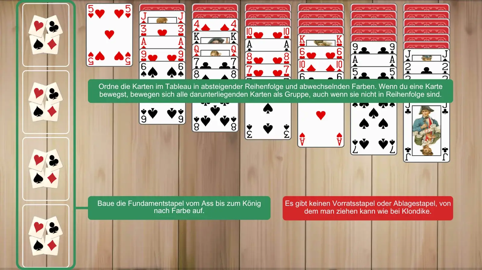 Yukon Solitär Aufbau